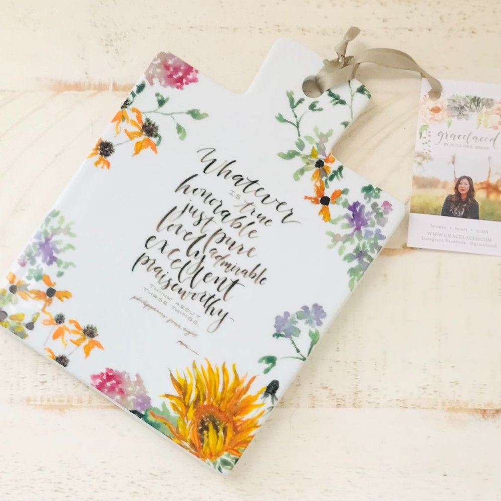 "Whatever Is True" Ceramic Trivet (Philippians 4:8)